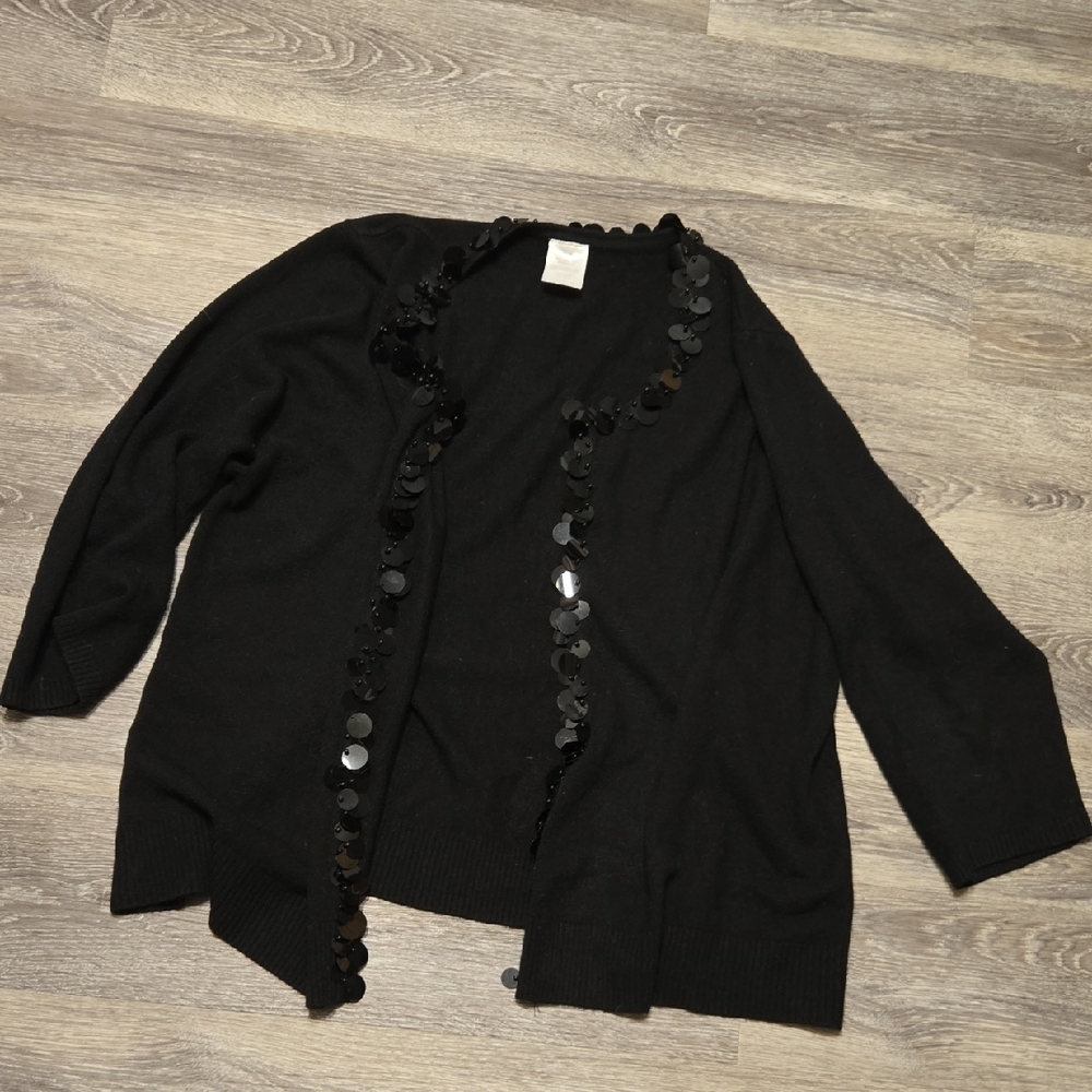 Vintage Avon Black Plus Size Pailette Trim Cardigan 2X
